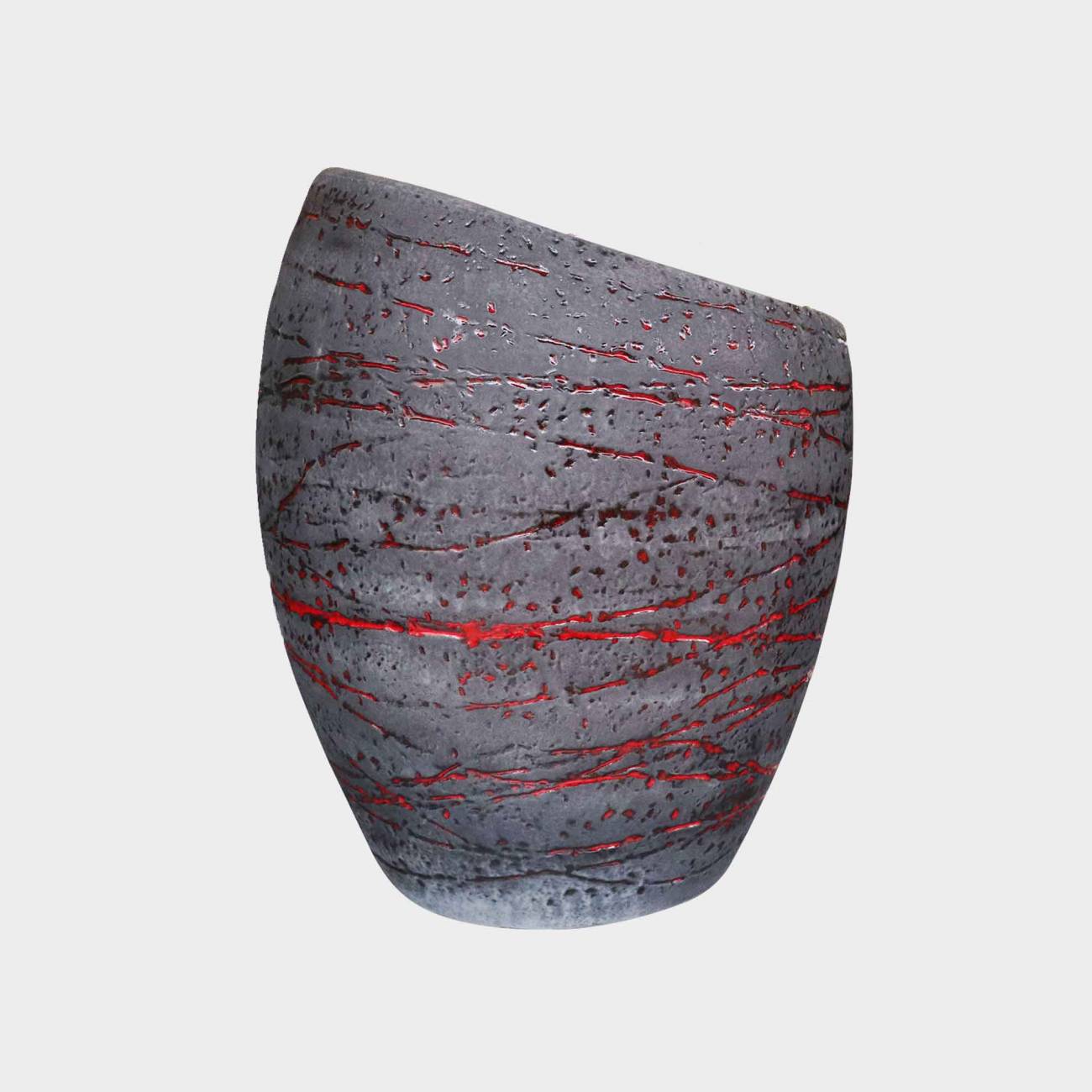 Vase design Orion craquelé Terre de Lave Rouge - Les Poteries d'Albi