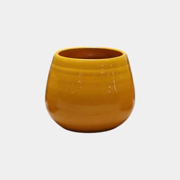 Pot en terre cuite rond et large en forme de U jaune moutarde et bronze Ibiza Sunshine